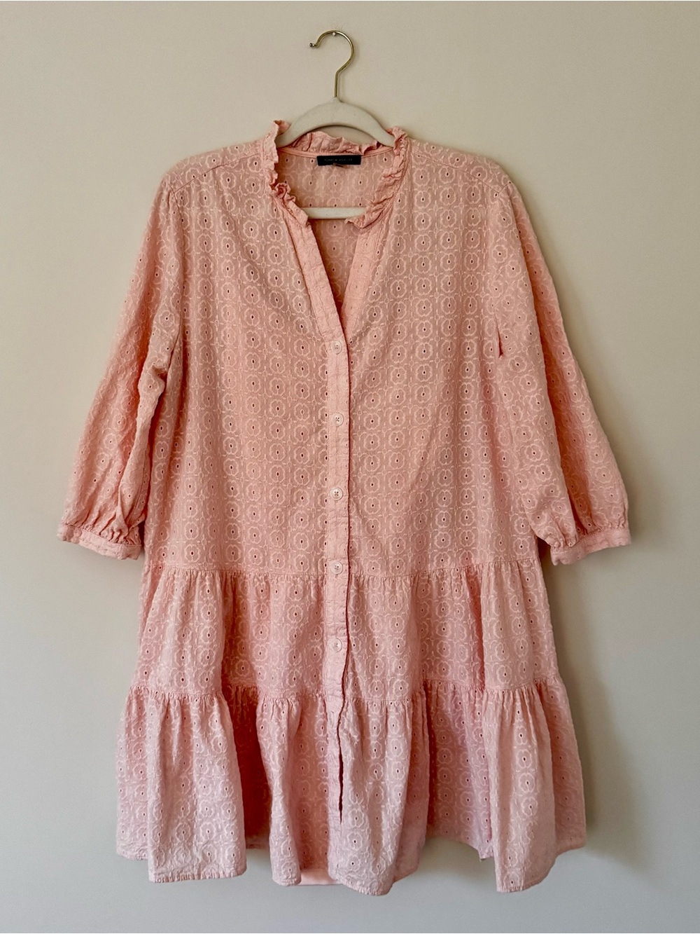 Tommy Hilfiger Casual Eyelet Lace Babydoll Day Mini Dress, Seashell Pink – 12 - Picture 2 of 7
